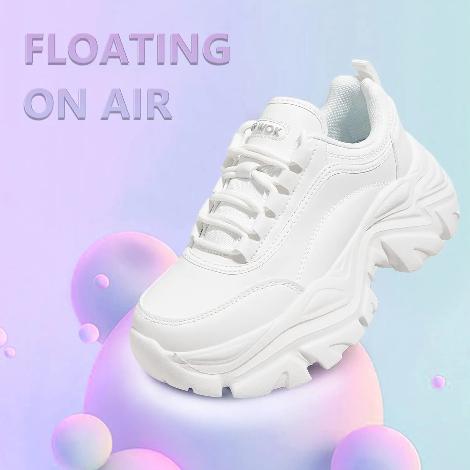 K KIP WOK Chunky Sneakers for Women Fashion Platform White Leather Casual Dad Shoes Comfortable Wedge Walking Sport Sneakers