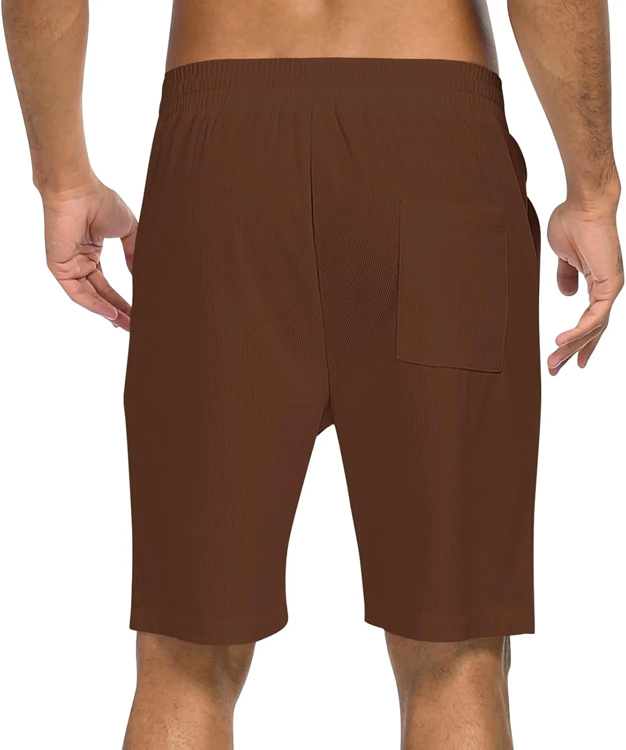 Men's Casual Shorts Corduroy Elastic Waist Drawstring 7 inch Shorts for Men with Pockets