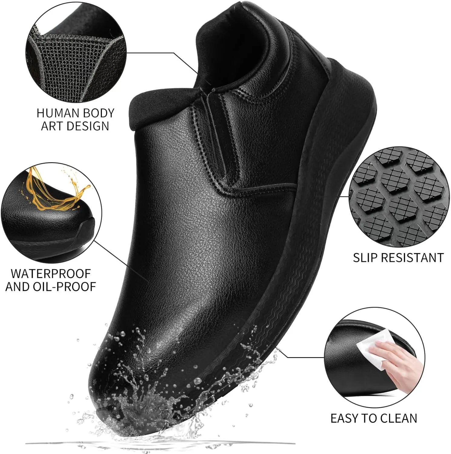 Men's Slip Resistant Work Shoes Food Service Shoes - Professional Oil Water Resistant Chef Shoes Suitable for Walking and Casual