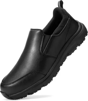 NAVEKULL Men's Non Slip Food Service Shoes Water Resistant Kitchen Restaurant Chef Slip Resistant Work Shoes Black Leather