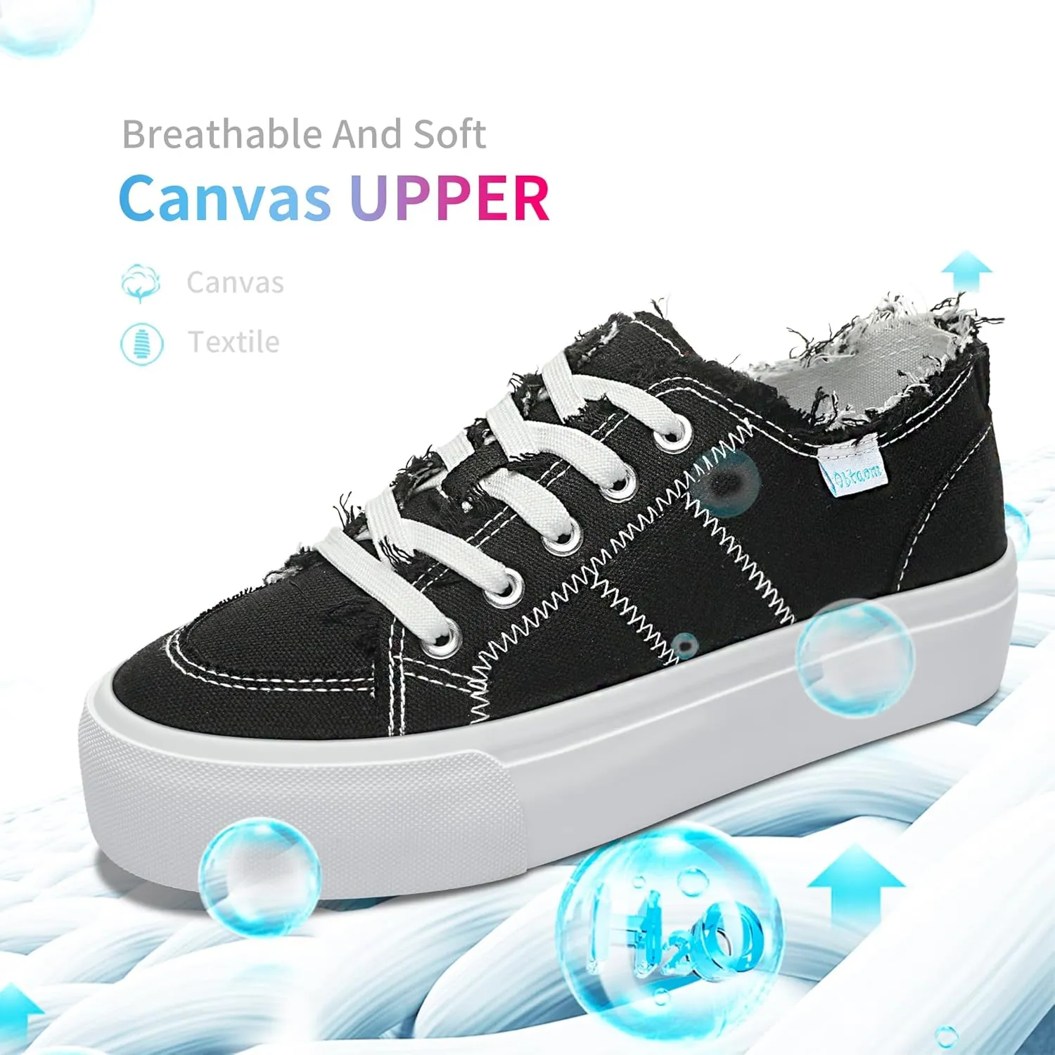 Obtaom Women Platform Canvas Sneakers White Comfort Play Fashion Sneakers Casual Lift Platform Lace Up Shoes Cute Low Top Walking Shoes for Lady