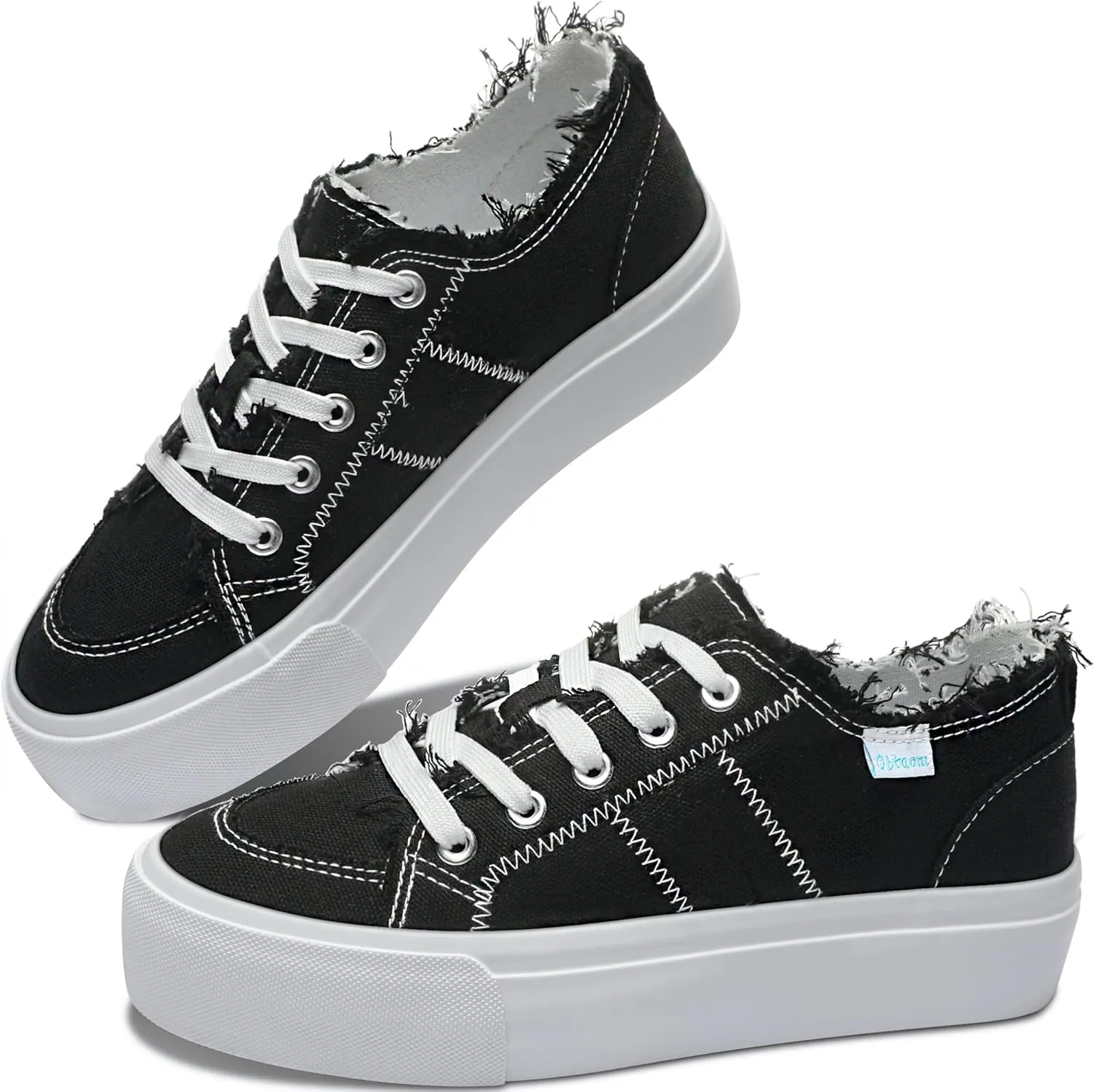 Obtaom Women Platform Canvas Sneakers White Comfort Play Fashion Sneakers Casual Lift Platform Lace Up Shoes Cute Low Top Walking Shoes for Lady