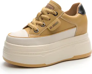 Platform Sneakers for Women - 6cm Heel & 3cm Inner Lift, Comfortable Cushioned Arch Support, Non-Slip Casual Walking Shoes, Microfiber Leather Platform Shoes