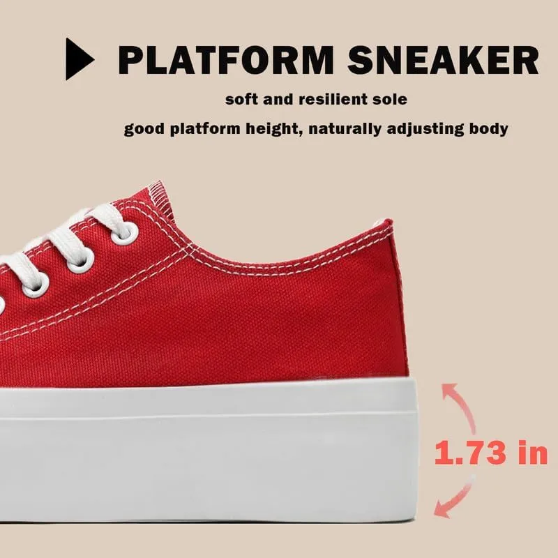 Platform Sneakers for Women Men Low Top Canvas Shoes for Women Classic Lace Up Canvas Platform Shoes Casual Tennis Walking Sneakers