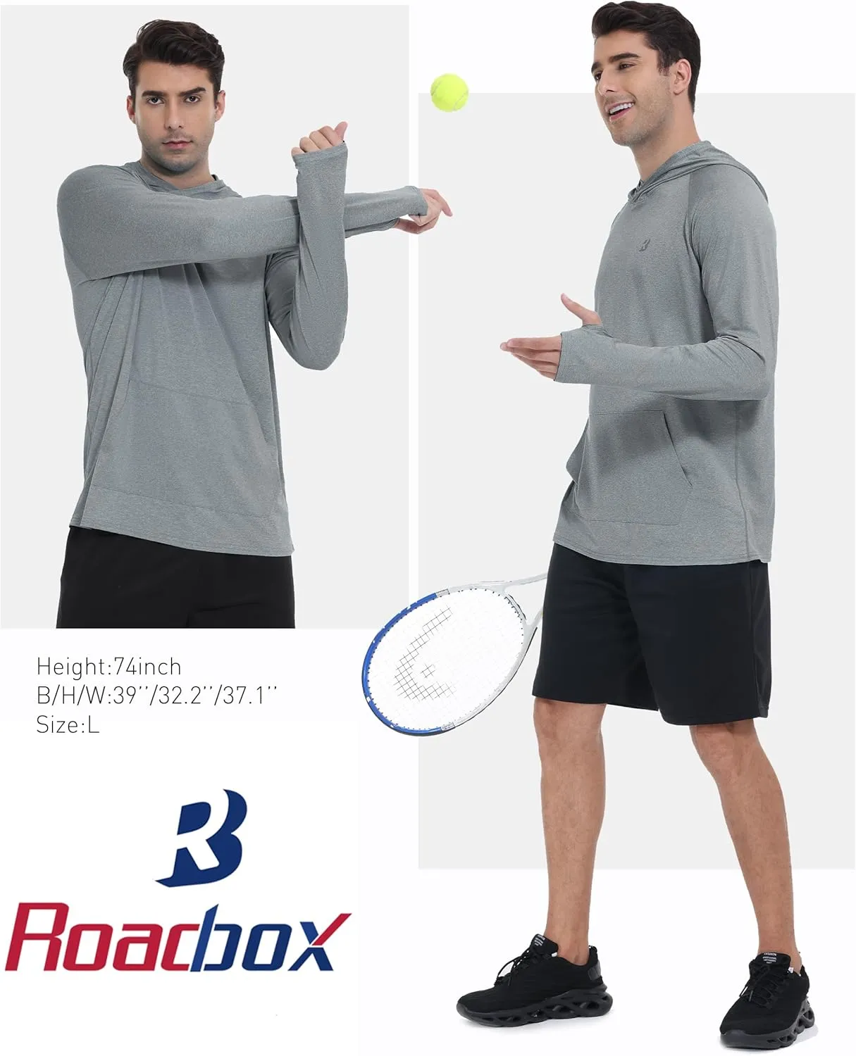 Roadbox Fishing Shirts for Men Long Sleeve, UPF 50  Sun Protection Hoodies with Pocket, Outdoor Running Hiking Rash Guard