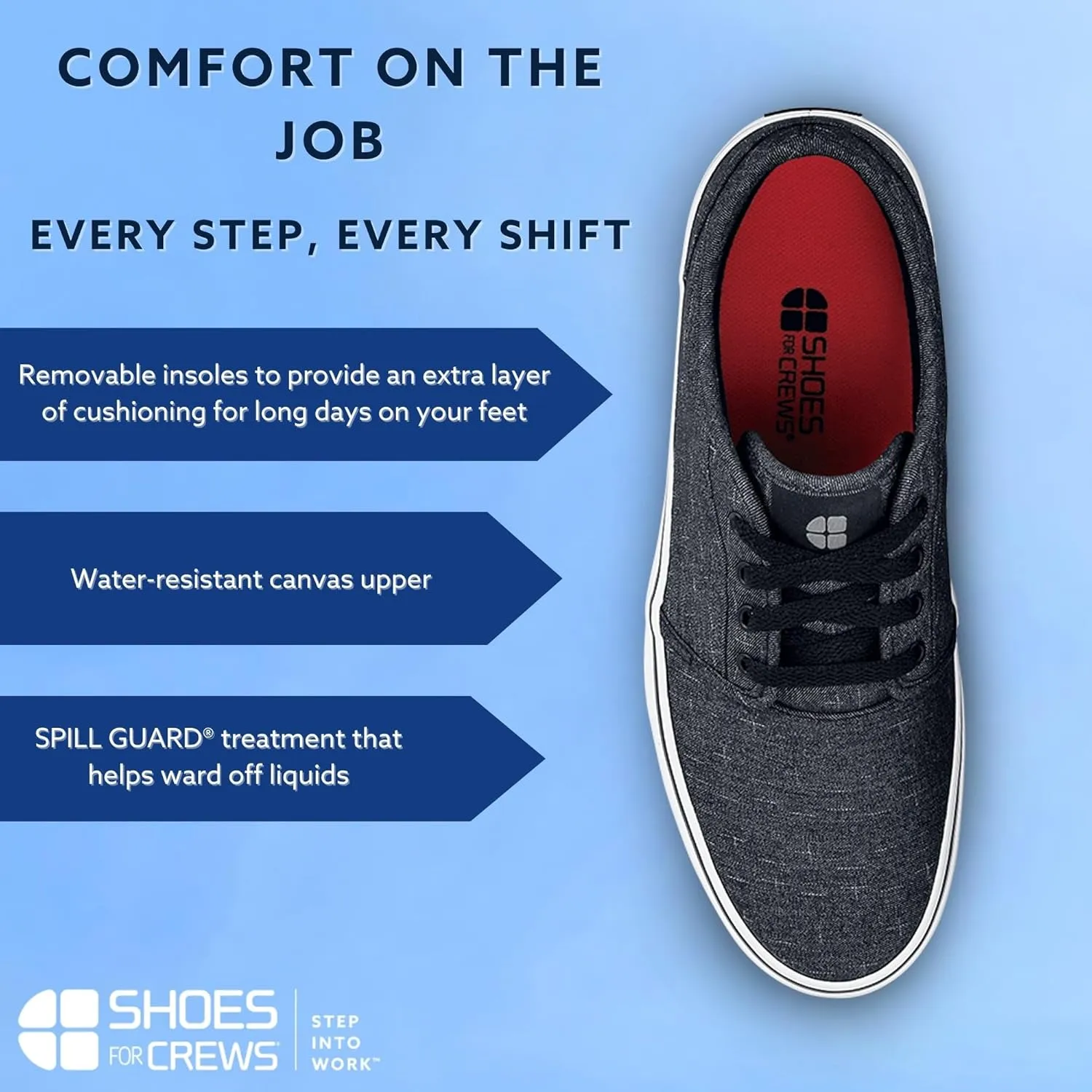 Shoes for Crews Merlin, Men's, Women's, Unisex Slip Resistant Food Service Work Sneakers, Water Resistant, Canvas, Black Or Grey