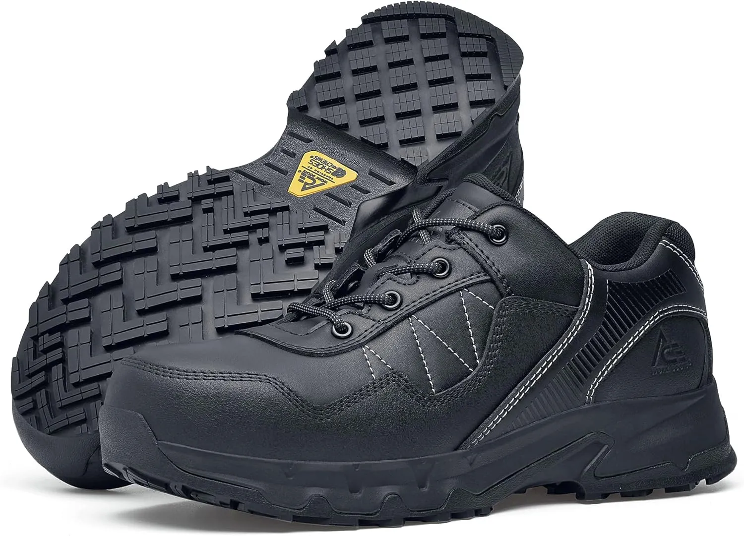 Shoes for Crews Piston Low and Mid, Men's, Women's, Unisex Soft Toe Slip Resistant Work Shoes, Water Resistant, Black