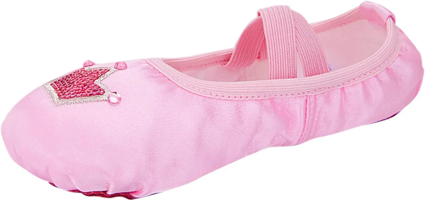 Toddler Ballet Shoes for Girls Star Satin Ballet Slippers for Kids Toddler Dance Shoes Soft Leather Practice Slippers