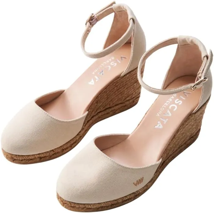 Viscata Estartit Espadrille Canvas Wedges Spain Handmade 3  Heel Women's Sandals with Breathable Organic Cotton Canvas and 100% Natural Jute Midsole for all Occasions: Casual, Work, Party