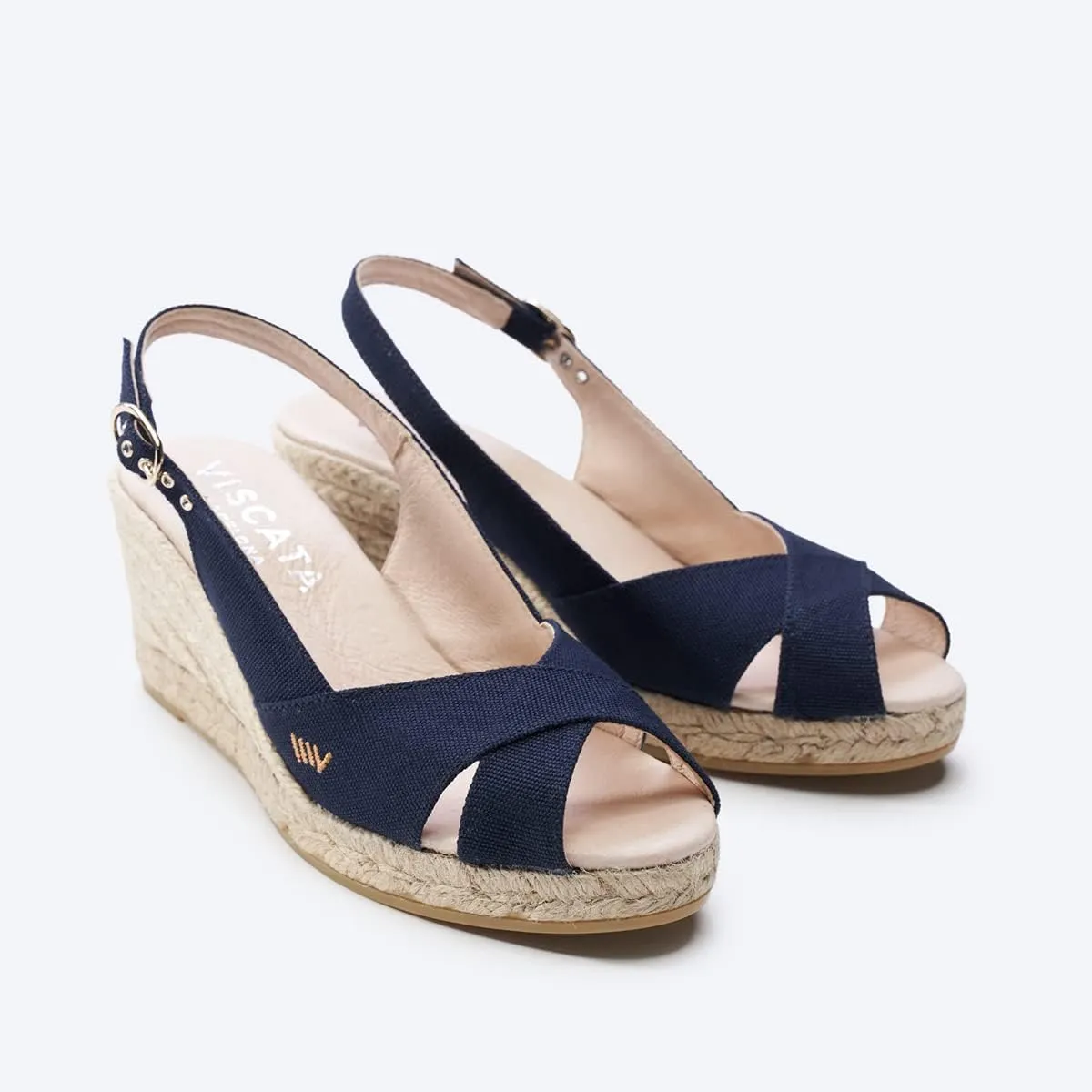 Viscata Llansa Canvas Wedge with Elegant Buckle Flattering 2  Slingback Heel Women's Sandals with Breathable Organic Cotton Canvas and 100% Natural Jute Midsole for all Casual Occasions