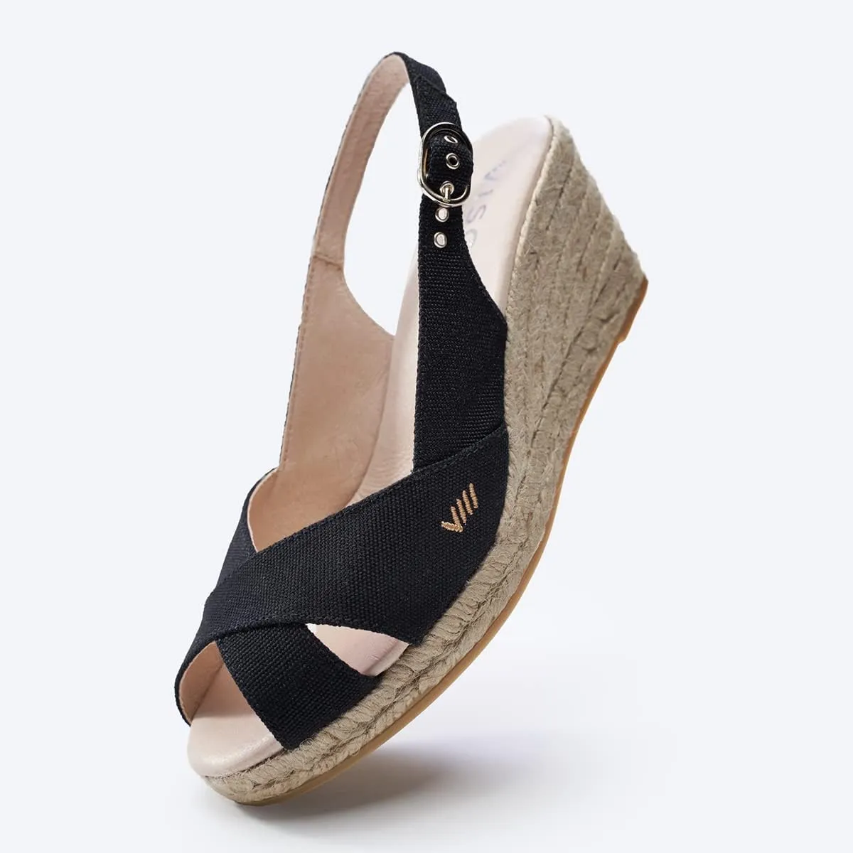 Viscata Llansa Canvas Wedge with Elegant Buckle Flattering 2  Slingback Heel Women's Sandals with Breathable Organic Cotton Canvas and 100% Natural Jute Midsole for all Casual Occasions