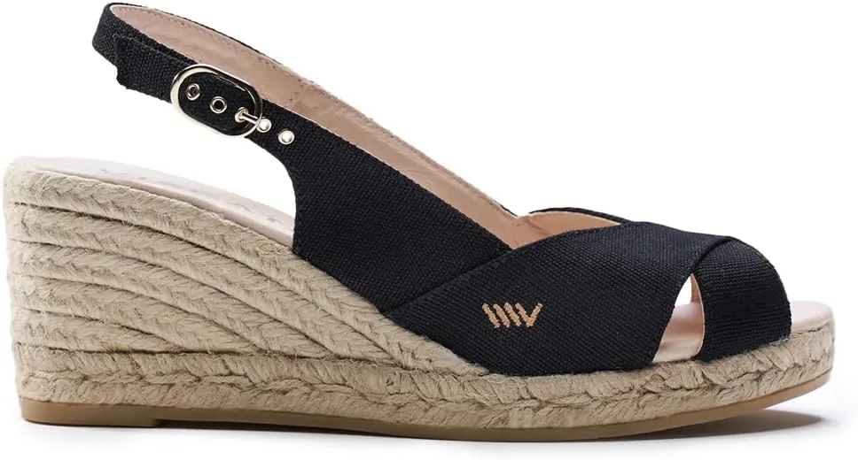 Viscata Llansa Canvas Wedge with Elegant Buckle Flattering 2  Slingback Heel Women's Sandals with Breathable Organic Cotton Canvas and 100% Natural Jute Midsole for all Casual Occasions