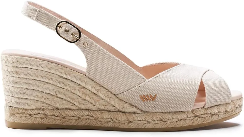 Viscata Llansa Canvas Wedge with Elegant Buckle Flattering 2  Slingback Heel Women's Sandals with Breathable Organic Cotton Canvas and 100% Natural Jute Midsole for all Casual Occasions