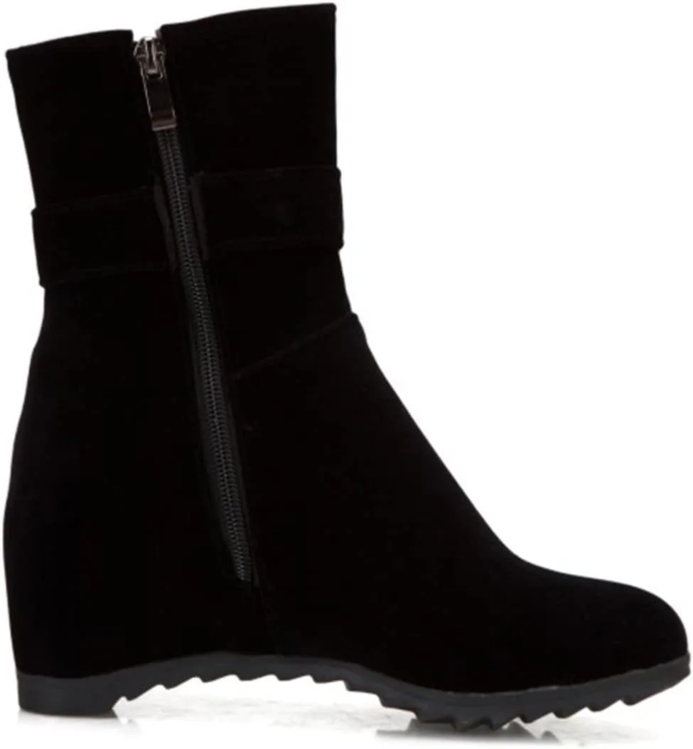 Women Ankle Boots Comfort Hidden High Booties Suede Side Zipper Short Boots Fashion Casual Dress Shoes with Rhinestone