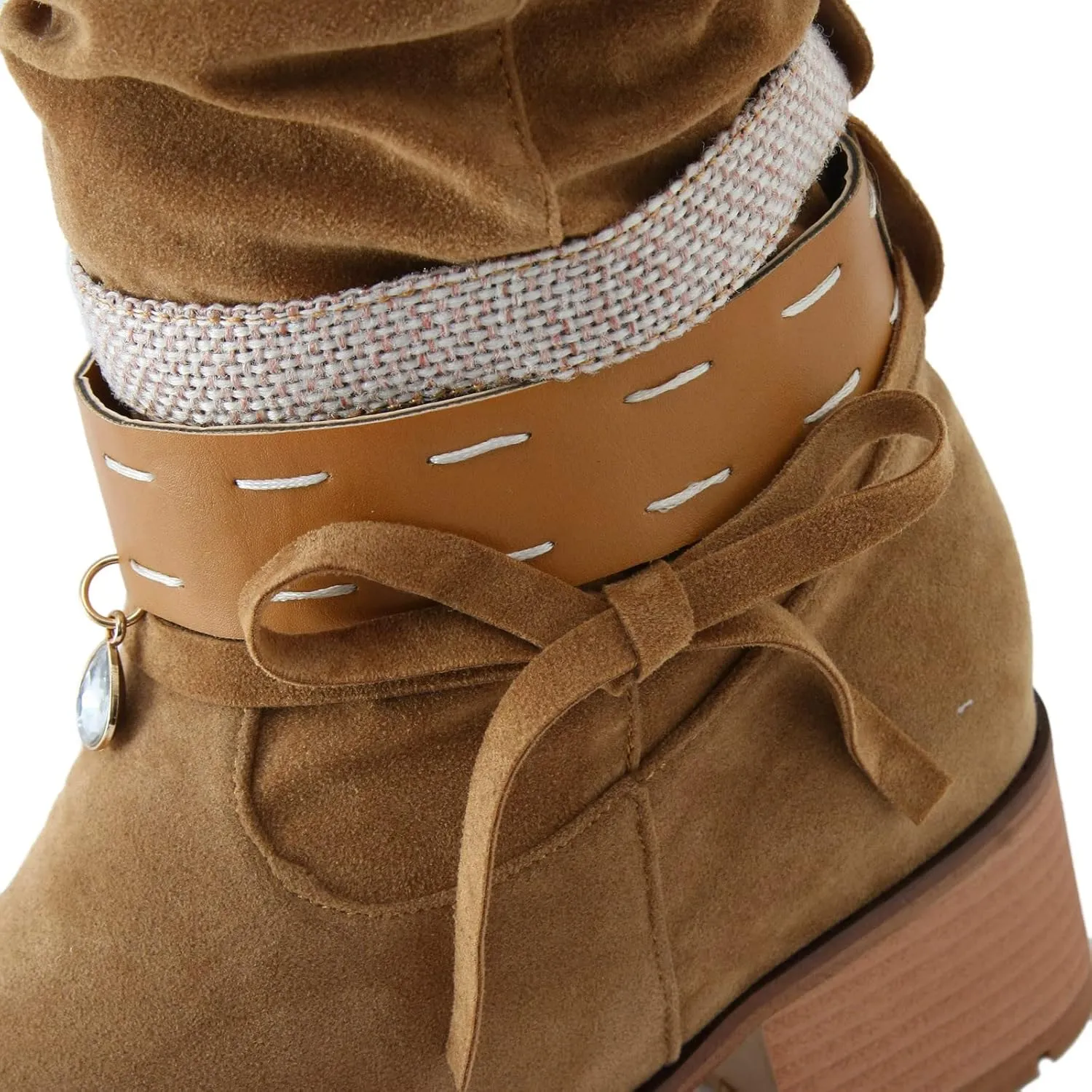 Women Knee Length Boots Chunky Heel Pointed Toe Boots Pull On Party Dress Casual Booties Suede Slouch Riding Boots