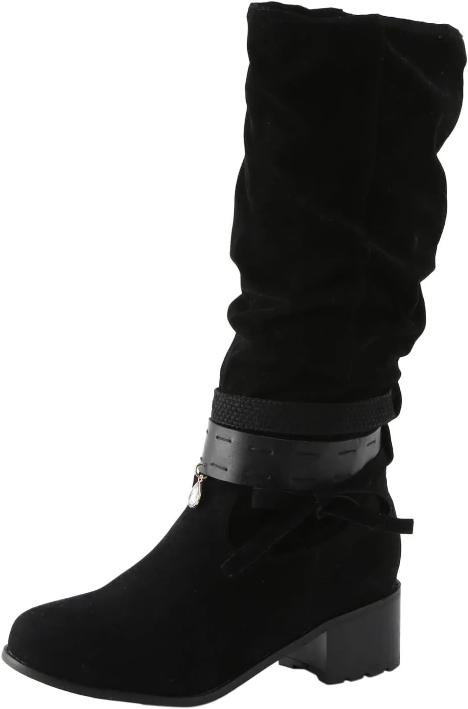 Women Knee Length Boots Chunky Heel Pointed Toe Boots Pull On Party Dress Casual Booties Suede Slouch Riding Boots