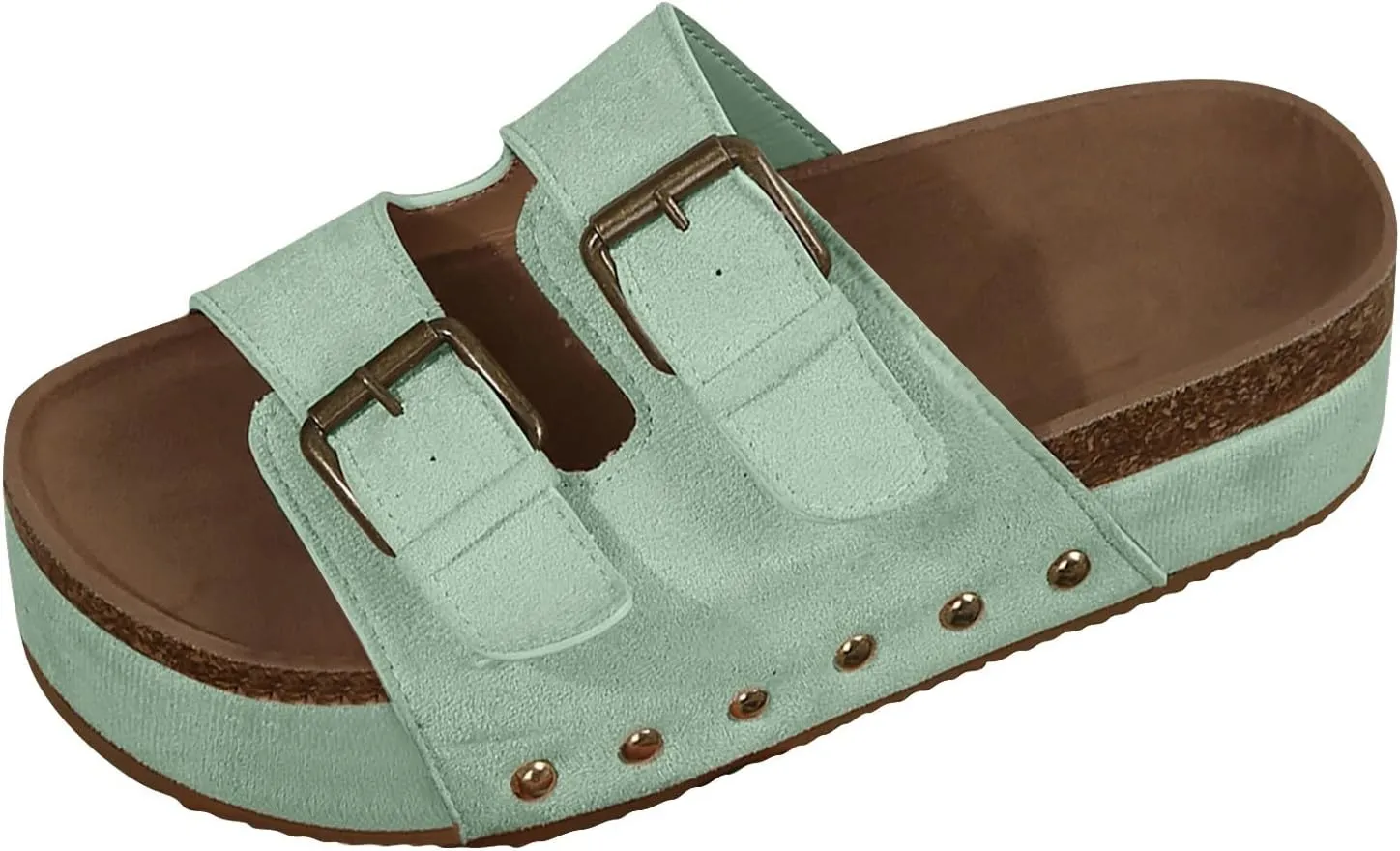 Women Platform Sandals Dual Buckled Straps Suede Clogs Slip-On Flatform Cork Slides Comfortable Slippers Fashion Shoes