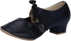 Women's Leather Tap Shoe Latin Dancing Shoes Flapper Shoes for Women 1920S Mid Heel Character Ballroom Dance Shoe