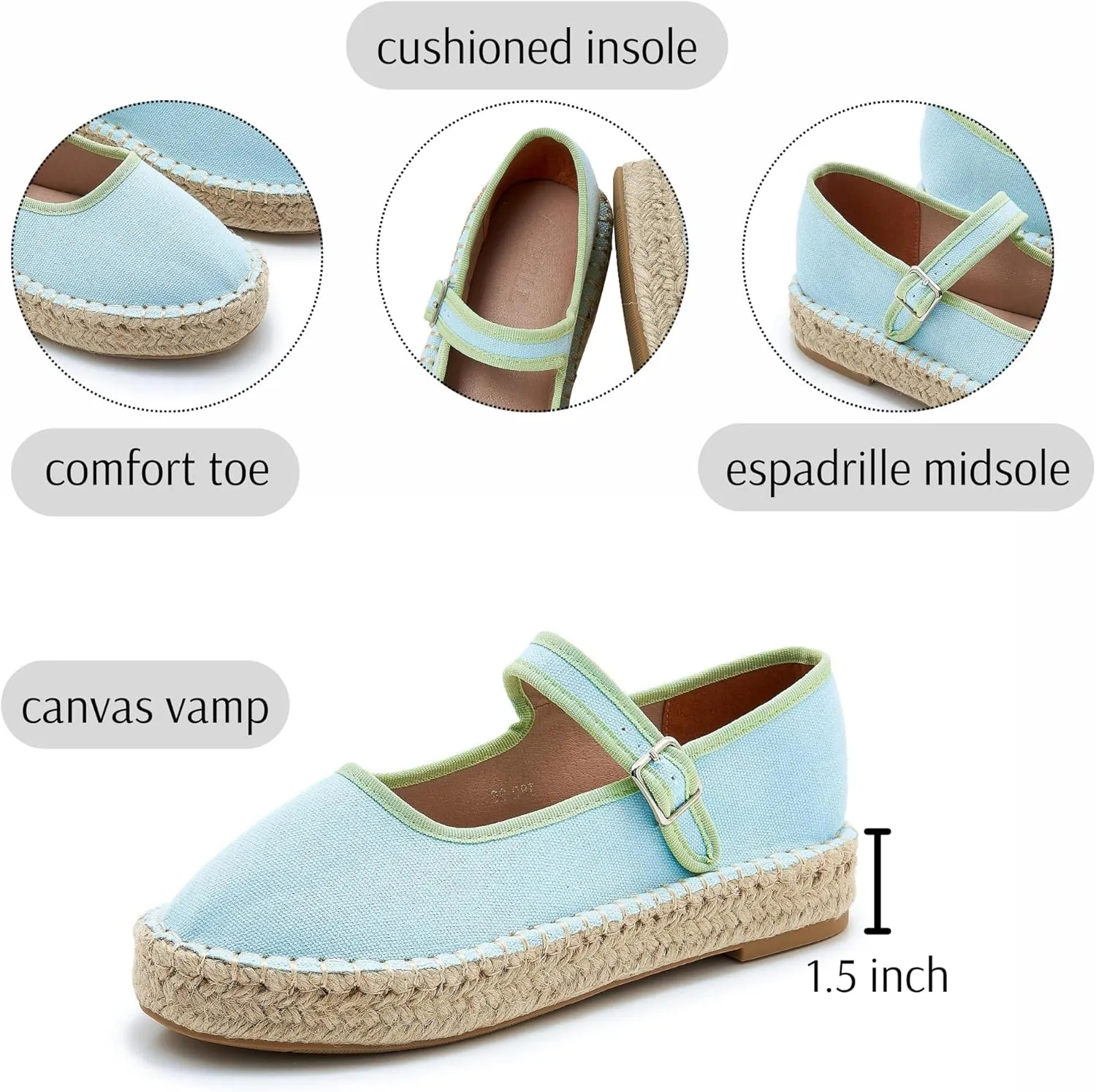 Women's Mary Jane Espadrilles Woven Espadrille Outsole Canvas Summer Flats