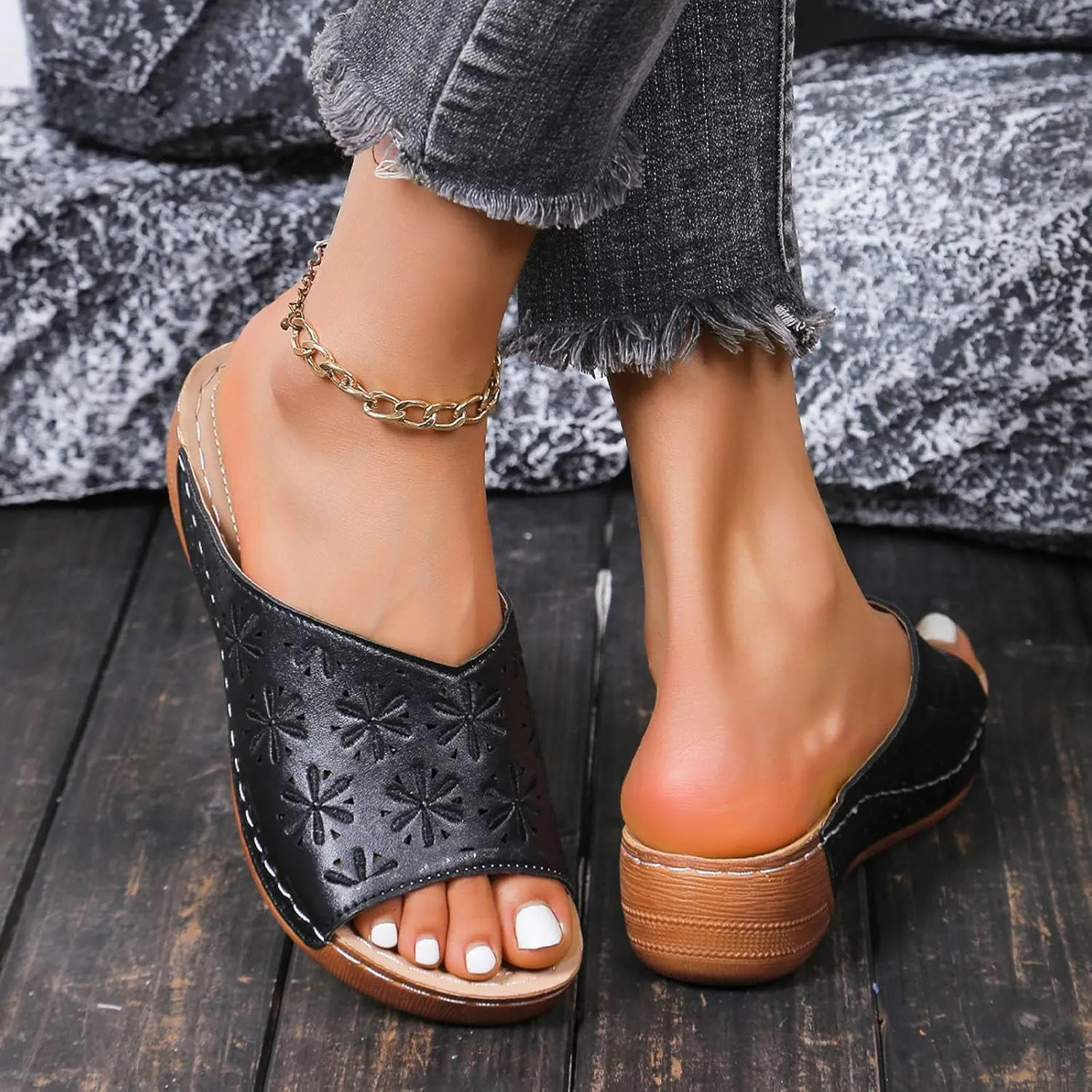 Womens Wedge Sandals Open Toe Comfortable Walking Platform Slides Orthopedic Sandal Casual Slip on Summer Shoes