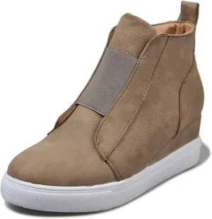 ZBYY Wedge Sneakers for Women Hidden Wedges Side Zipper Suede Platform Ankle Booties Fashion Casual High Top Sneakers